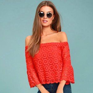 Lulus XS Red Crochet Off-the-Shoulder Top